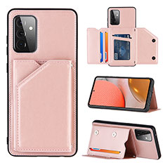 Soft Luxury Leather Snap On Case Cover Y04B for Samsung Galaxy A72 4G Rose Gold