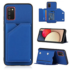 Soft Luxury Leather Snap On Case Cover Y04B for Samsung Galaxy F02S SM-E025F Blue