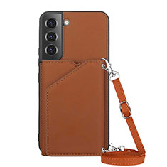 Soft Luxury Leather Snap On Case Cover Y04B for Samsung Galaxy S22 Plus 5G Brown