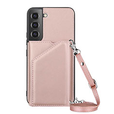 Soft Luxury Leather Snap On Case Cover Y04B for Samsung Galaxy S22 Plus 5G Rose Gold