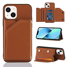 Soft Luxury Leather Snap On Case Cover Y05B for Apple iPhone 13 Brown
