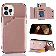 Soft Luxury Leather Snap On Case Cover Y05B for Apple iPhone 14 Pro Rose Gold