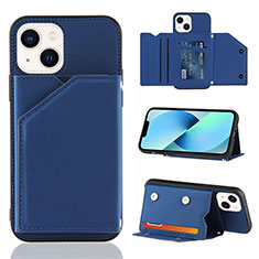 Soft Luxury Leather Snap On Case Cover Y05B for Apple iPhone 15 Blue