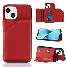 Soft Luxury Leather Snap On Case Cover Y05B for Apple iPhone 15 Plus Red