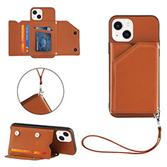 Soft Luxury Leather Snap On Case Cover Y06B for Apple iPhone 13 Brown