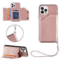 Soft Luxury Leather Snap On Case Cover Y06B for Apple iPhone 13 Pro Max Rose Gold