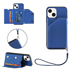 Soft Luxury Leather Snap On Case Cover Y06B for Apple iPhone 15 Blue