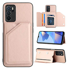 Soft Luxury Leather Snap On Case Cover YB1 for Oppo A54s Rose Gold