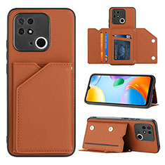 Soft Luxury Leather Snap On Case Cover YB1 for Xiaomi Redmi 10 India Brown