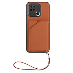 Soft Luxury Leather Snap On Case Cover YB2 for Xiaomi Redmi 10C 4G Brown