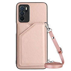 Soft Luxury Leather Snap On Case Cover YB3 for Oppo A16 Rose Gold