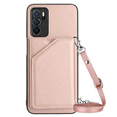 Soft Luxury Leather Snap On Case Cover YB3 for Oppo A16s Rose Gold