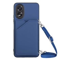 Soft Luxury Leather Snap On Case Cover YB3 for Oppo A18 Blue