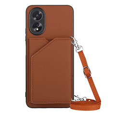 Soft Luxury Leather Snap On Case Cover YB3 for Oppo A18 Brown