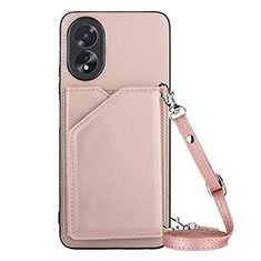 Soft Luxury Leather Snap On Case Cover YB3 for Oppo A58 4G Rose Gold