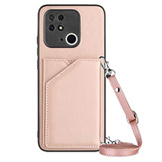 Soft Luxury Leather Snap On Case Cover YB3 for Xiaomi Redmi 10 India Rose Gold