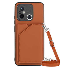 Soft Luxury Leather Snap On Case Cover YB3 for Xiaomi Redmi 12C 4G Brown