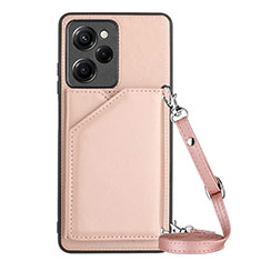 Soft Luxury Leather Snap On Case Cover YB3 for Xiaomi Redmi Note 12 Pro Speed 5G Rose Gold