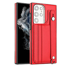 Soft Luxury Leather Snap On Case Cover YB4 for Samsung Galaxy S22 Ultra 5G Red