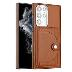 Soft Luxury Leather Snap On Case Cover YB5 for Samsung Galaxy S22 Ultra 5G Brown