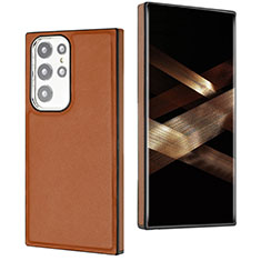 Soft Luxury Leather Snap On Case Cover YB6 for Samsung Galaxy S24 Ultra 5G Brown