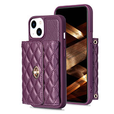 Soft Silicone Gel Leather Snap On Case Cover BF1 for Apple iPhone 15 Plus Purple