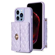 Soft Silicone Gel Leather Snap On Case Cover BF1 for Apple iPhone 15 Pro Clove Purple