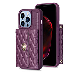 Soft Silicone Gel Leather Snap On Case Cover BF1 for Apple iPhone 15 Pro Max Purple