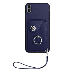 Soft Silicone Gel Leather Snap On Case Cover BF1 for Apple iPhone Xs Blue
