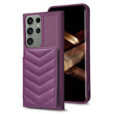 Soft Silicone Gel Leather Snap On Case Cover BF1 for Samsung Galaxy S24 Ultra 5G Purple