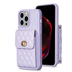 Soft Silicone Gel Leather Snap On Case Cover BF2 for Apple iPhone 15 Pro Clove Purple