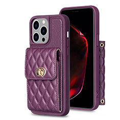 Soft Silicone Gel Leather Snap On Case Cover BF2 for Apple iPhone 15 Pro Purple