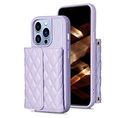 Soft Silicone Gel Leather Snap On Case Cover BF3 for Apple iPhone 13 Pro Clove Purple