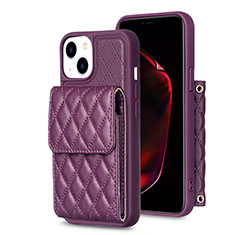 Soft Silicone Gel Leather Snap On Case Cover BF3 for Apple iPhone 13 Purple
