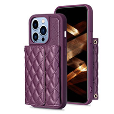 Soft Silicone Gel Leather Snap On Case Cover BF3 for Apple iPhone 14 Pro Max Purple