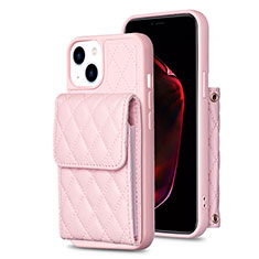 Soft Silicone Gel Leather Snap On Case Cover BF3 for Apple iPhone 15 Rose Gold