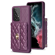 Soft Silicone Gel Leather Snap On Case Cover BF3 for Samsung Galaxy A53 5G Purple