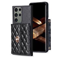 Soft Silicone Gel Leather Snap On Case Cover BF3 for Samsung Galaxy S25 Ultra 5G Black