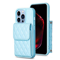 Soft Silicone Gel Leather Snap On Case Cover BF4 for Apple iPhone 13 Pro Max Blue