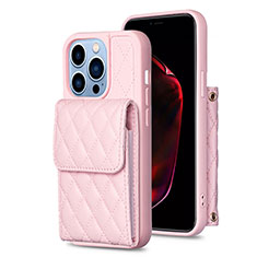 Soft Silicone Gel Leather Snap On Case Cover BF4 for Apple iPhone 15 Pro Max Rose Gold