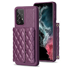 Soft Silicone Gel Leather Snap On Case Cover BF4 for Samsung Galaxy A52 4G Purple