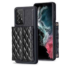 Soft Silicone Gel Leather Snap On Case Cover BF4 for Samsung Galaxy A52s 5G Black