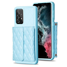 Soft Silicone Gel Leather Snap On Case Cover BF4 for Samsung Galaxy A52s 5G Sky Blue