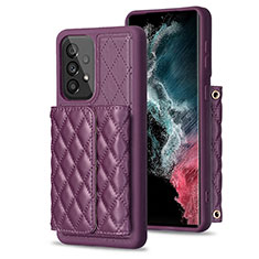 Soft Silicone Gel Leather Snap On Case Cover BF4 for Samsung Galaxy A53 5G Purple