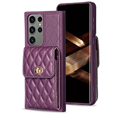 Soft Silicone Gel Leather Snap On Case Cover BF4 for Samsung Galaxy S24 Ultra 5G Purple