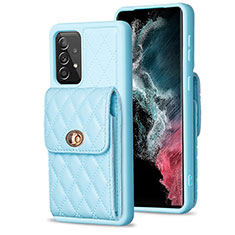 Soft Silicone Gel Leather Snap On Case Cover BF5 for Samsung Galaxy A52 4G Sky Blue