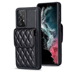 Soft Silicone Gel Leather Snap On Case Cover BF6 for Samsung Galaxy A52 4G Black
