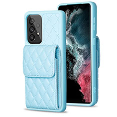 Soft Silicone Gel Leather Snap On Case Cover BF6 for Samsung Galaxy A53 5G Sky Blue