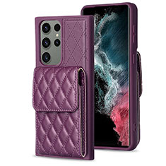 Soft Silicone Gel Leather Snap On Case Cover BF6 for Samsung Galaxy S23 Ultra 5G Purple
