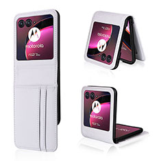 Soft Silicone Gel Leather Snap On Case Cover BY1 for Motorola Moto Razr 40 Ultra 5G White